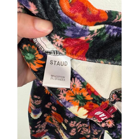 STAUD Floral Velvet Velour Rex Floral Flare Pants 6 - Picture 4 of 5